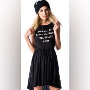 Wildfox Couture "Pizza Party" 90s Black Cotton Baby Doll Dress Size Small